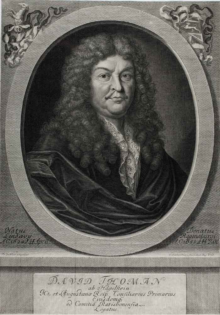 Elias Hainzelmann nach Frans de Neve: Porträt des Komponisten David Thoman von Hagelstein, 1688, 38,5 x 27,5 cm, Kupferstich, Graphische Sammlung des Fachs Kunstgeschichte der Universität Trier, Inv. 00098. Foto: Andreas Thull.