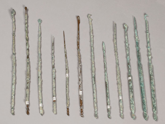 Arztbesteck mit zwölf chirurgischen Instrumenten. Foto: Andreas Thull.