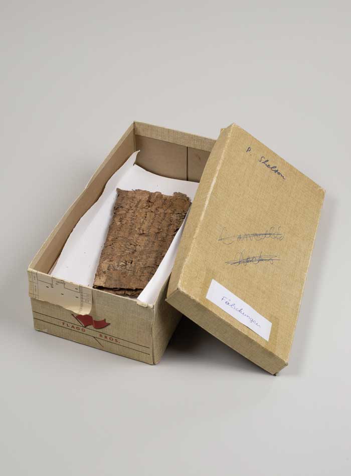 Schuhkarton mit eingelegter Papyrusrolle. Foto: Andreas Thull.